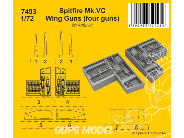 Cmk kit resine 7493 Canon d' ailes Spitfire Mk.VC (quatre canons) pour kits Airfix 1/72