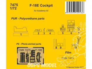 Cmk kit resine 7475 F-18E Hornet Cockpit pour kits Academy 1/72