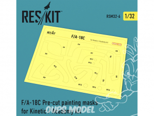 ResKit kit d'amelioration avion RSM32-0006 Masques de peinture F/A-18C pour Kinetic et Academy 1/32
