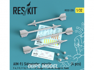 ResKit kit RS32-0235 AIM-9J Sidewinder missile (4 pcs) F-4, F-5, F-16, F-15, F-14, Mirage F.1, Harrier, Mirage III, Hawk 1/32