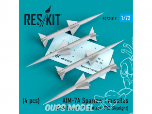 ResKit kit d'amelioration Avion RS72-0319 AIM-7A Sparrow III missiles 4pieces F-3H Demon, F7U Cutlass, F3D Skynight 1/72