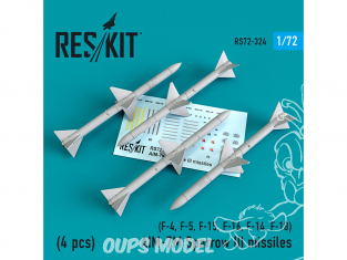 ResKit kit d'amelioration Avion RS72-0324 AIM-7M Sparrow III missiles 4pieces F-4, F-5, F-15, F-16, F-14, F-18 1/72