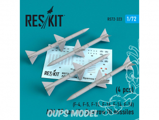 ResKit kit d'amelioration Avion RS72-0323 AIM-7F Low Vis Sparrow III missiles 4pieces F-4, F-5, F-15, F-16, F-14, F-18 1/72
