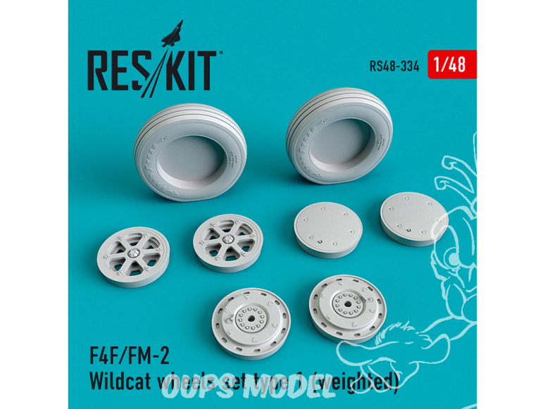 ResKit kit d'amelioration Avion RS48-0334 Roues en résine F4F/FM-2 Wildcat set type 1 weighted 1/48