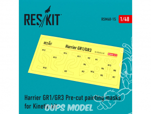 ResKit kit d'amelioration Avion RSM48-0015 Masques de peinture Harrier GR1/GR3 pour kit Kinetic 1/48