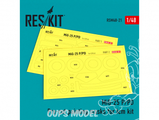 ResKit kit d'amelioration Avion RSM48-0021 Masques de peinture MiG-25 P/PD pour kit ICM 1/48