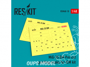 ResKit kit d'amelioration Avion RSM48-0018 Masques de peinture MiG-25 BM pour kit ICM 1/48