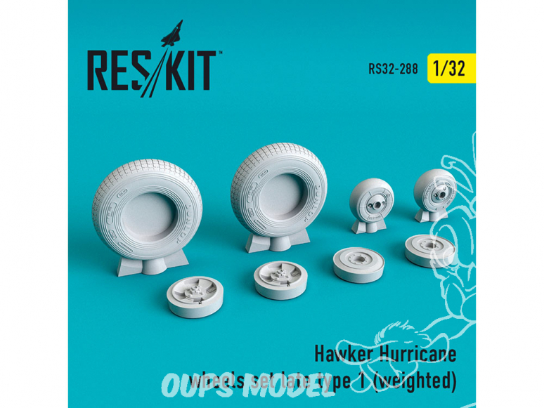 ResKit kit d'amelioration avion RS32-0288 Ensemble de roues pour Hawker Hurricane late type 1 weighted 1/32