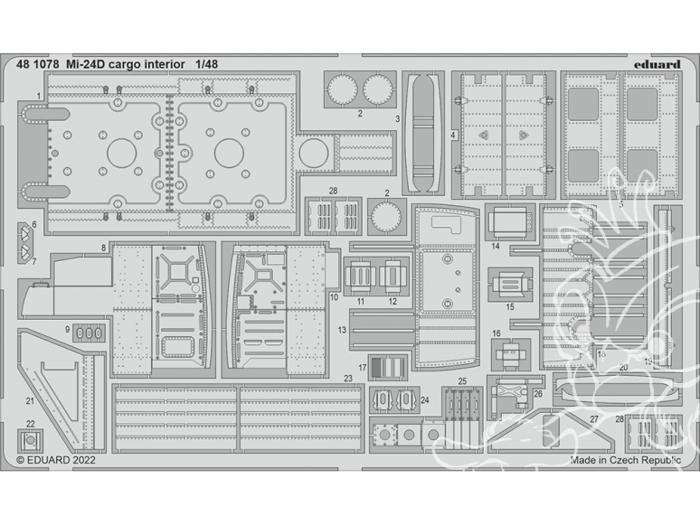 EDUARD photodecoupe hélicoptère 481078 Intérieur cargo Mi-24D Trumpeter 1/48