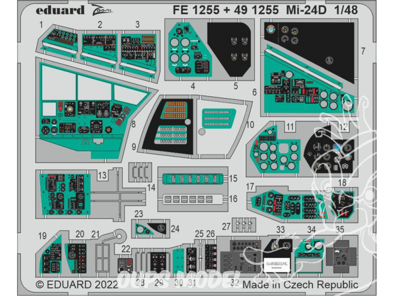 EDUARD photodecoupe hélicoptère FE1255 Zoom amélioration Mi-24D Trumpeter 1/48