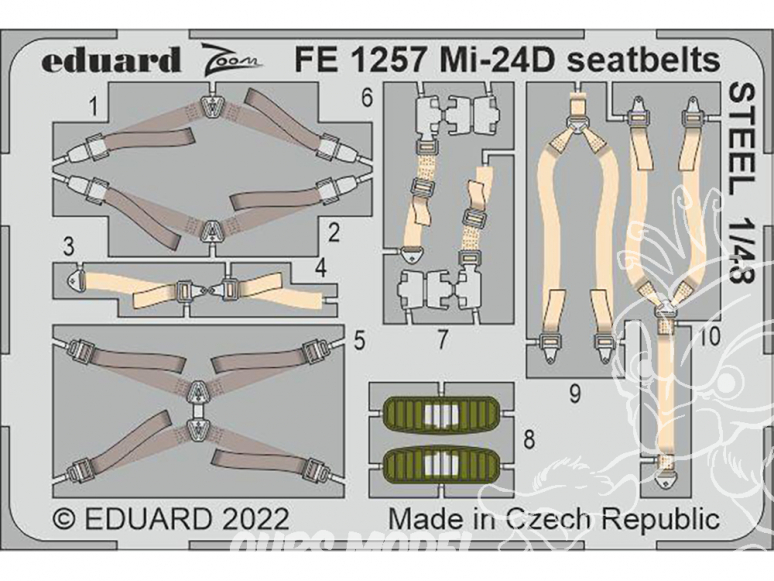 EDUARD photodecoupe hélicoptère FE1257 Harnais métal Mi-24D Trumpeter 1/48