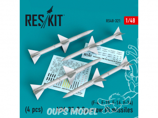 ResKit kit armement Avion RS48-0321 AIM-7E-2 Sparrow III missiles 4pieces F-4, F-15, F-16, F-14 1/48