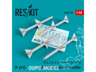 ResKit kit armement Avion RS48-0324 AIM-7M Sparrow III missiles 4pieces F-4, F-5, F-15, F-16, F-14, F-18 1/48