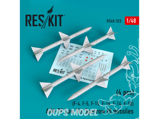 ResKit kit armement Avion RS48-0323 AIM-7F Low Vis Sparrow III missiles 4pieces F-4, F-5, F-15, F-16, F-14, F-18 1/48