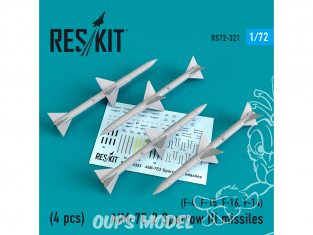 ResKit kit d'amelioration Avion RS72-0321 AIM-7E-2 Sparrow III missiles 4pieces F-4, F-15, F-16, F-14 1/72