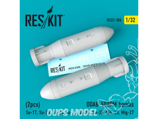 ResKit kit RS32-0306 ODAB-500PM bombes 2piéces Su-17, Su-25, Su-24, Su-33, Su-34, Su-35, MiG-23, MiG-27 1/32