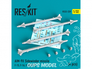 ResKit kit RS32-0239 AIM-9X Sidewinder missile 4 piéces F-15, F-16, F-18, F-35 1/32