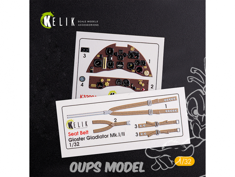 Kelik Decals 3D K32001 Décalcomanies intérieures 3D Gloster Gladiator Mk.II pour kit Icm 1/72