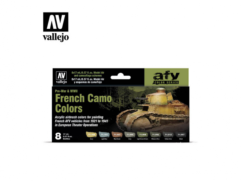 Vallejo Set Afv Color series 71644 Couleurs de camouflage français d'avant-guerre et de la seconde guerre mondiale 8x17ml