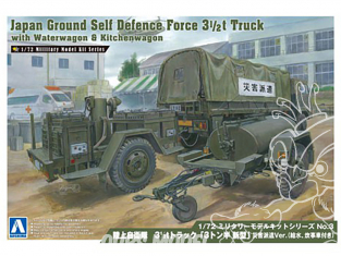 Aoshima maquette militaire 02353 JGSDF Camion 3t1/2 avec cuve à eau et remorque cuisine 1/72