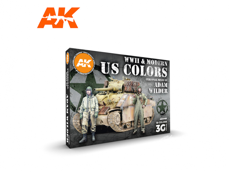 Ak interactive peinture acrylique 3G Set AK11763 COFFRET ADAM WILDER 3G Couleurs U.S. WWII et Moderne