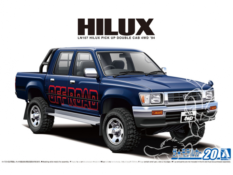 Aoshima maquette voiture 62173 Toyota Hilux LN107 Pick Up Double Cab 4WD 1994 1/24