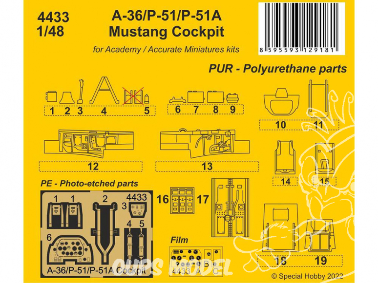 CMK kit resine 4433 Cockpit A-36 Apache / P-51 / P-51A Mustang kit Academy et Accurate 1/48