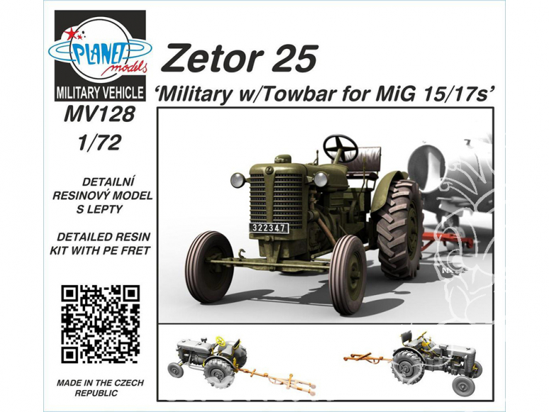 Planet model Maquettes mv128 Zetor 25 Militaire avec Attelage pour tirer un MiG 15 ou 17 1/72