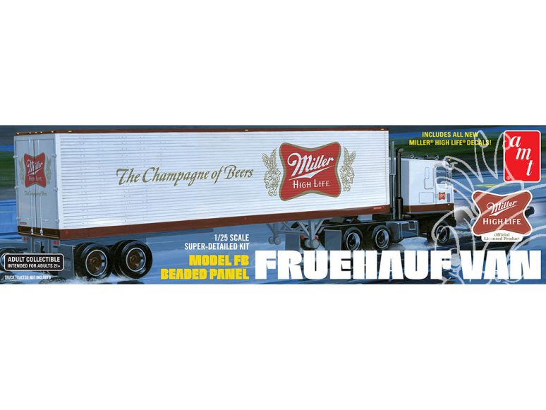 AMT maquette camion 1234 REMORQUE FRUEHAUF 40' SEMI TRAILER (MILLER BEER) 1:25