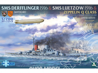 Takom maquette bateau SP-7043 SMS Derfflinger 1916 & SMS Luetzow 1916 & Zeppelin Q Class 1/700