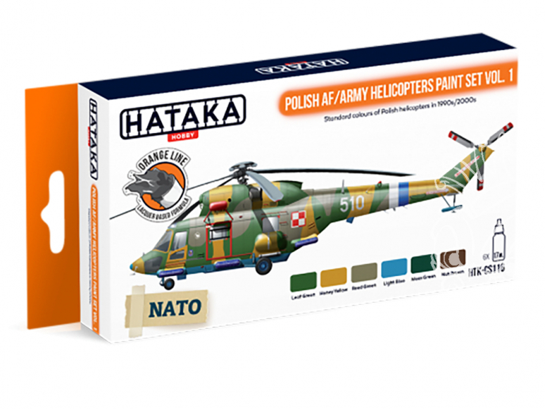 Hataka Hobby peinture laque Orange Line CS116 Ensemble de peinture polonais AF / Army Helicopters vol. 1 set 6 x 17ml