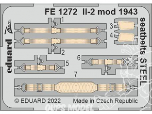 EDUARD photodecoupe avion FE1272 Harnais métal IL-2 Modèle 1943 Zvezda 1/48