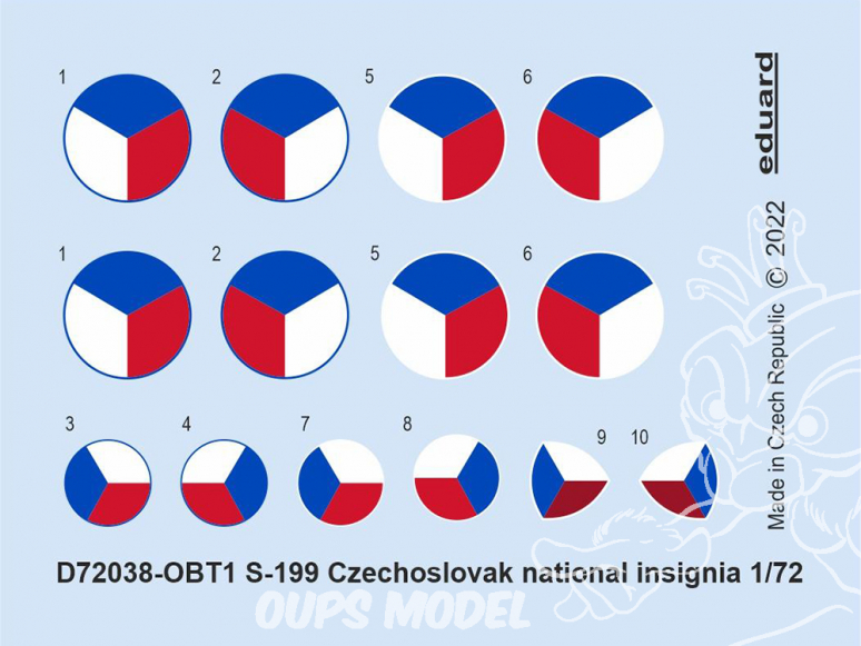 Eduard Decalques avion D72038 Insignes nationaux Tchécoslovaque S-199 Eduard 1/72