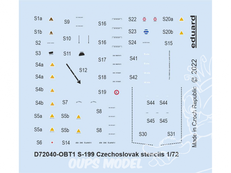 Eduard Decalques avion D72040 Marquages / Stencils Tchécoslovaque S-199 Eduard 1/72