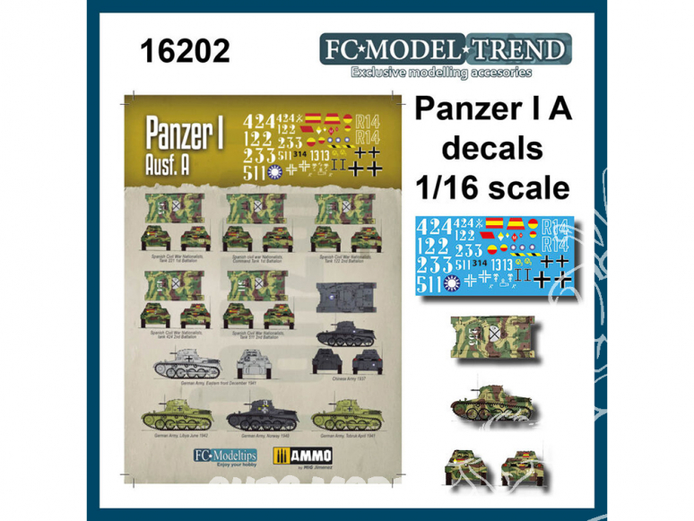 FC MODEL TREND décalcomanies 16202 Panzer I Ausf. A 1/16