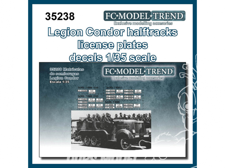 FC MODEL TREND décalcomanies 35238 Plaques d'immatriculation Halftracks Legion Condor 1/35