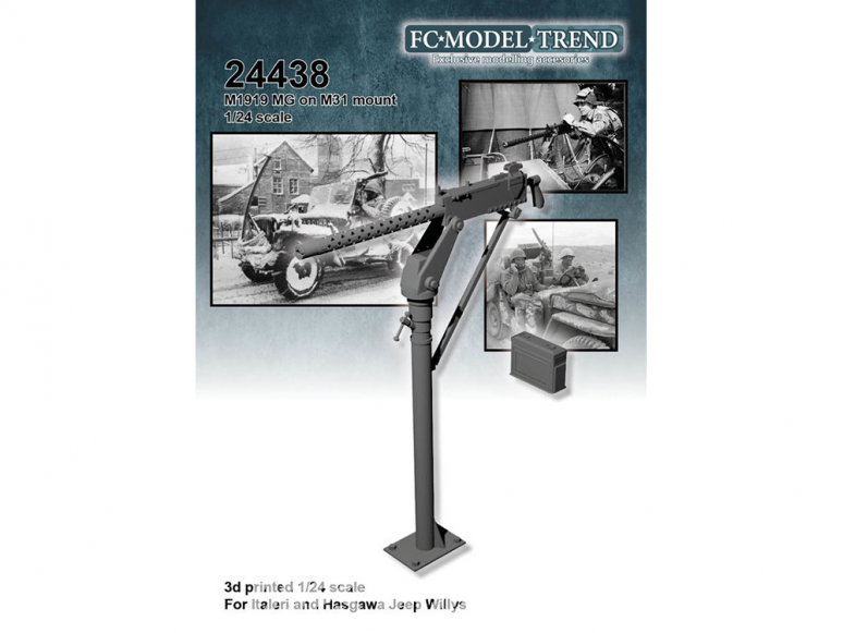 FC MODEL TREND accessoire résine 24438 M1919 Browning avec piédestal M31 pour Jeep 1/24