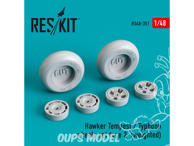 ResKit kit d'amelioration Avion RS48-0351 Roues en résine Hawker Tempest/Typhoon set type 2 weighted 1/48