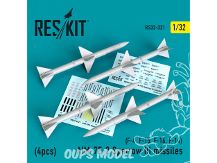 ResKit kit RS32-0321 AIM-7E-2 Sparrow III missiles 4 piéces F-4, F-15, F-16, F-14 1/32