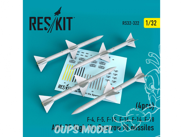 ResKit kit RS32-0322 AIM-7F High Vis Sparrow III missiles F-4, F-5, F-15, F-16, F-14, F-18 1/32