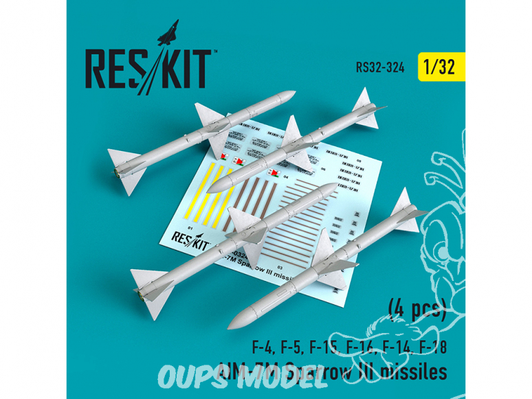 ResKit kit RS32-0324 AIM-7M Sparrow III missiles 4 piéces F-4, F-5, F-15, F-16, F-14, F-18 1/32