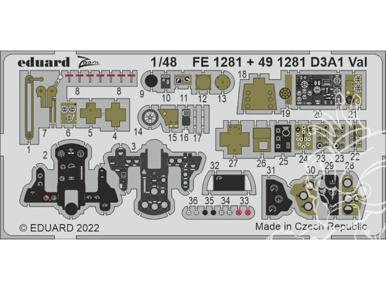 EDUARD photodecoupe avion FE1281 Zoom amélioration D3A1 VAL Hasegawa 1/48