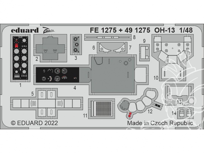 EDUARD photodecoupe hélicoptère FE1275 Zoom amélioration OH-13 Italeri 1/48