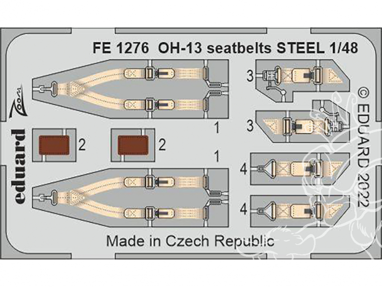 EDUARD photodecoupe hélicoptère FE1276 Harnais métal OH-13 Italeri 1/48