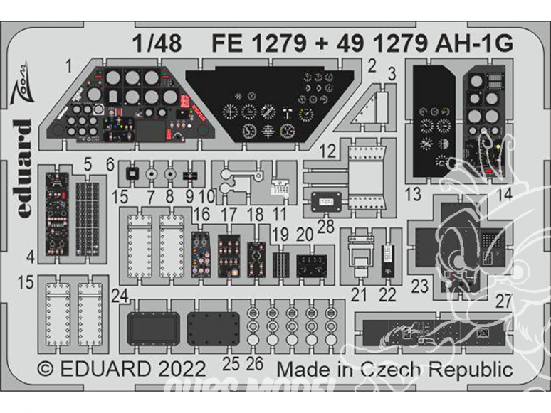 EDUARD photodecoupe hélicoptère FE1279 Zoom amélioration AH-1G Special Hobby 1/48