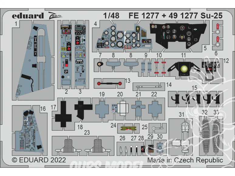 EDUARD photodecoupe avion FE1277 Zoom amélioration Sukhoi Su-25 Zvezda 1/48