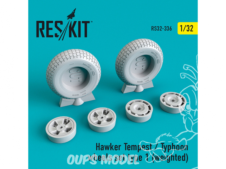 ResKit kit d'amelioration avion RS32-0336 Ensemble de roues pour Hawker Tempest/Typhoon early set type 1 weighted 1/32