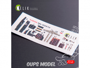 Kelik Decals 3D K48004 Décalques 3D intérieurs ME-262A1 pour kit Tamiya 1/48