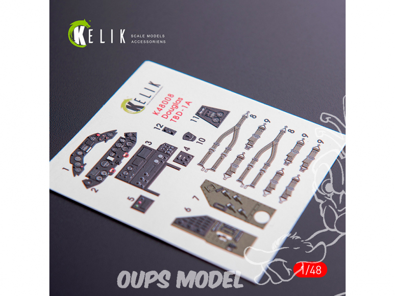 Kelik Decals 3D K48008 Décalques 3D intérieurs TBD-1A Douglas pour kit/48