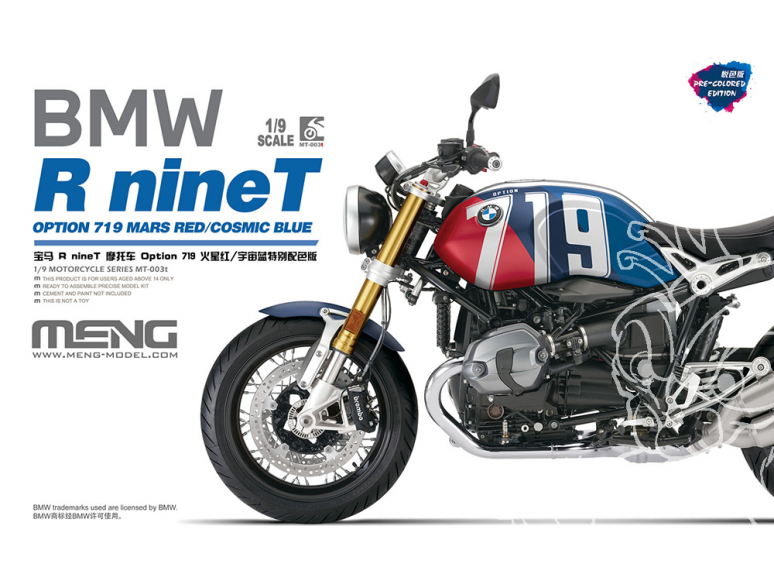 MENG MT-003T BMW R nineT Option 719 Mars Red/Cosmic Blue Pré-peinte 1/9